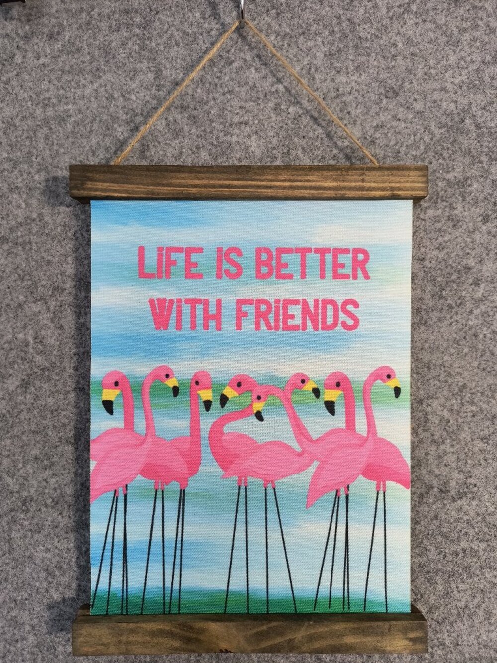 Studio Oh Life Is Better With Friends Flamingos Canvas Wall Banner NWT 8.5x10.5